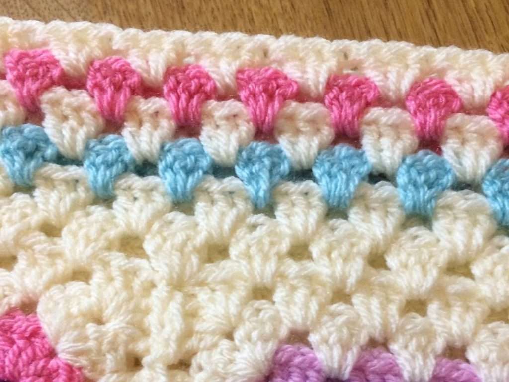 Close up of the border of a Granny Square blanket.