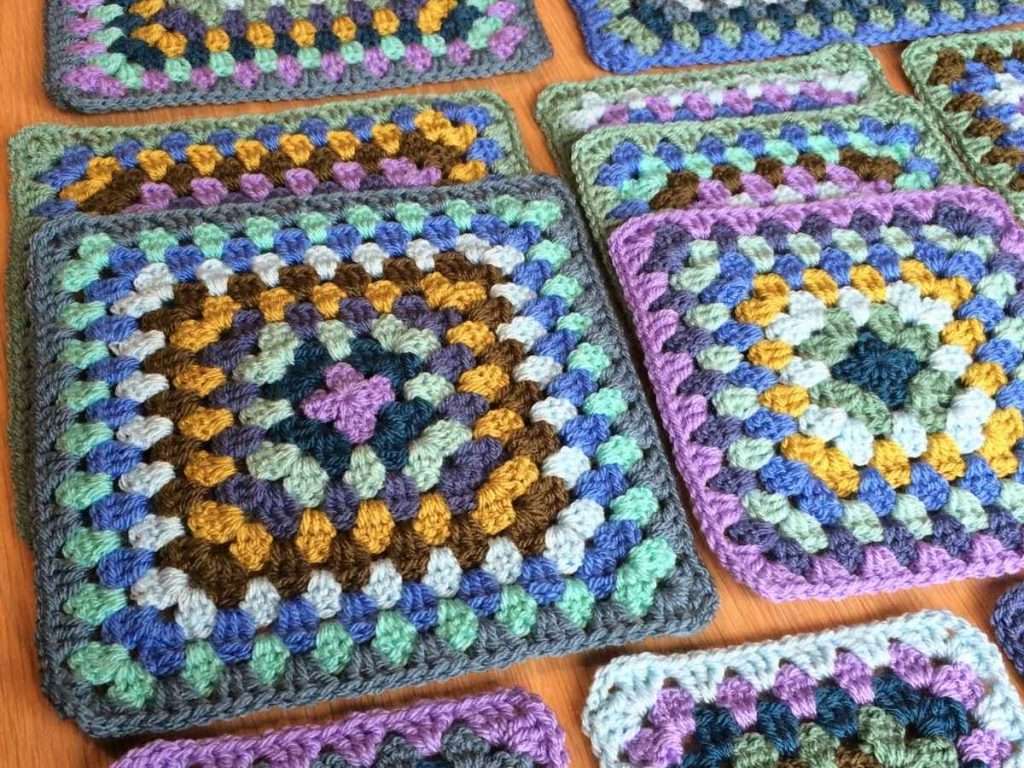Large Granny Squares laid out on a table