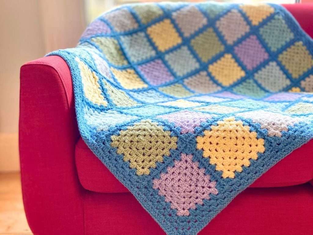 Dolphin Blue Blanket made with single colour Granny Squares