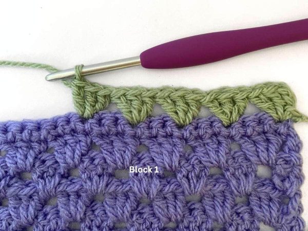 Start of the crochet border for the Heart Block Blanket